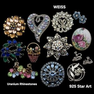 11-Piece Vintage & Modern Brooch & Earring Lot.